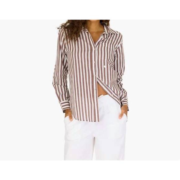 NEW KERRI ROSENTHAL mia blouse in brown/white wide stripe - Picture 1 of 1